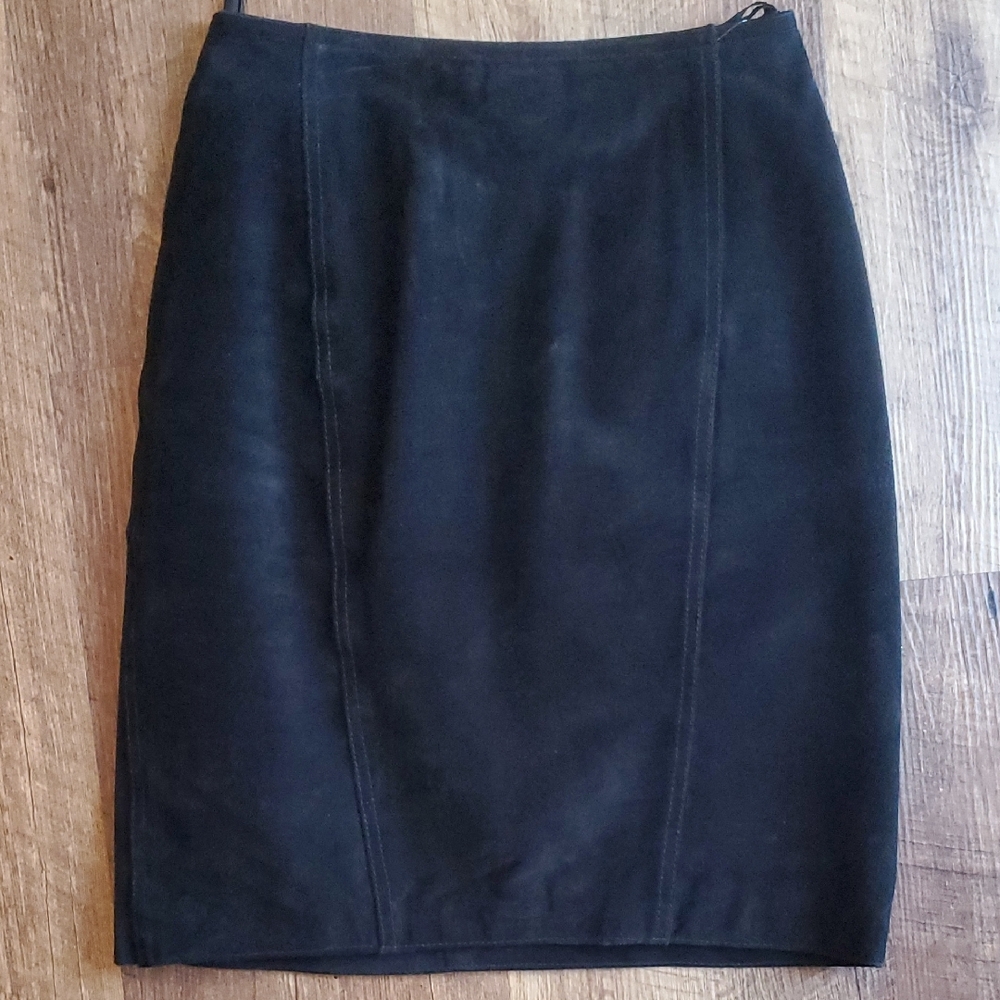 Vintage Black suede leather Brandon Thomas Pencil Skirt Knee-Length Work
